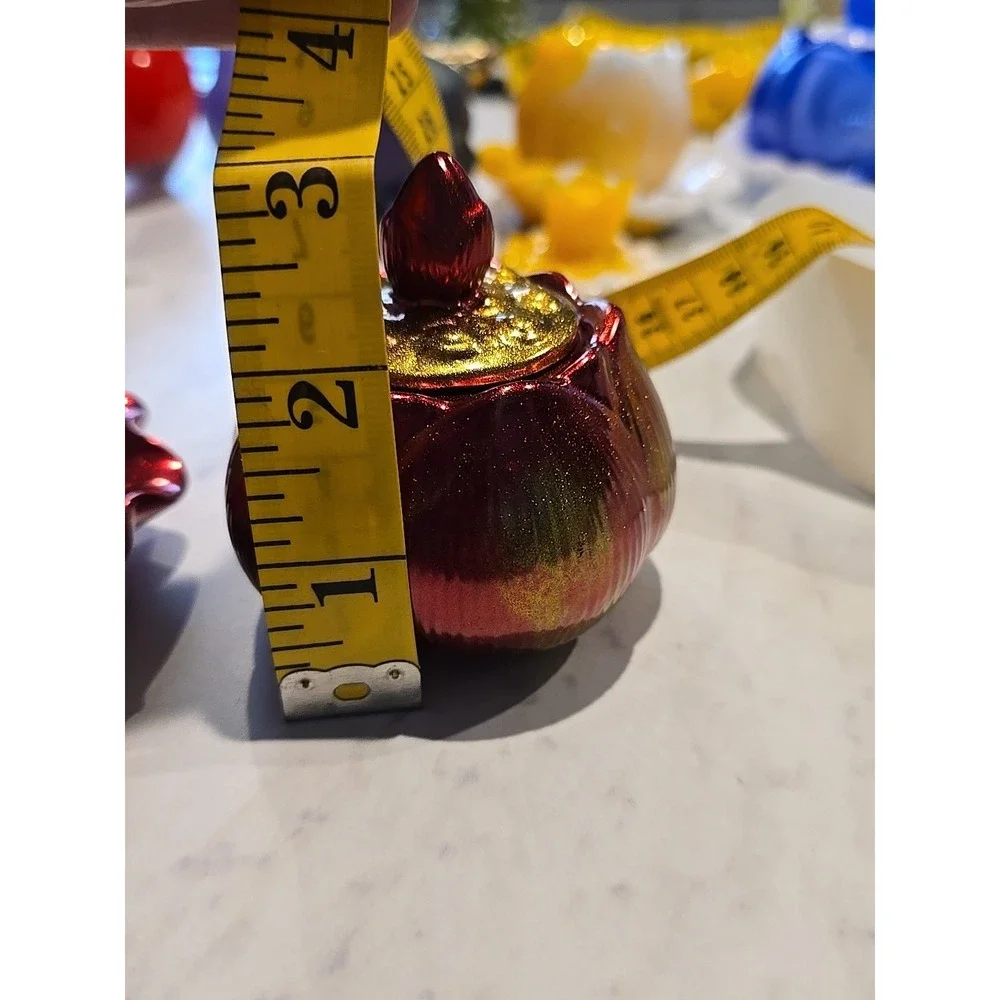 Resin Handmade Jar With Lid And Plate Holder Red Gold  Decoration Gift ‎ 625